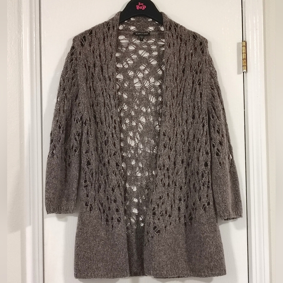 Eileen Fisher Sweaters - Eileen Fisher Mohair Wool Blend Open-Knit Sweater Taupe Women's Small Crochet